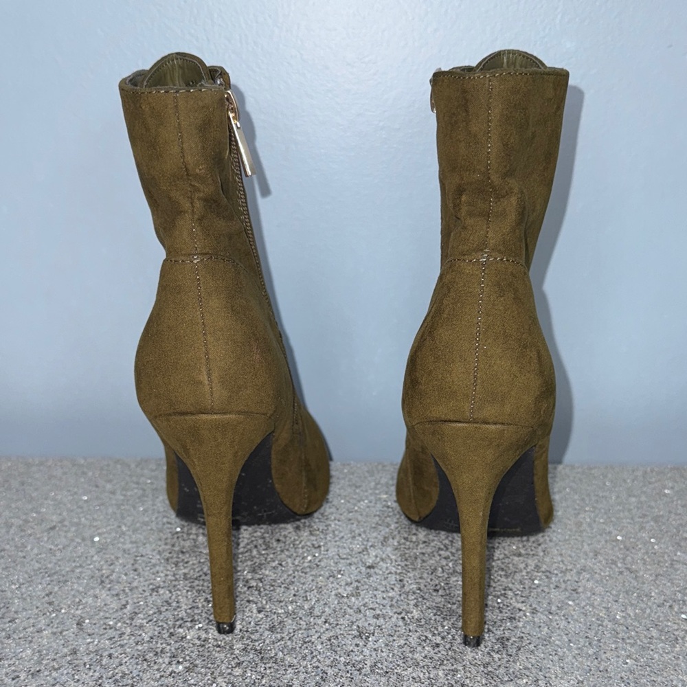 Anne Michelle Khaki Lace-Up Heeled Ankle Boots Size 8 - Picture 4 of 9